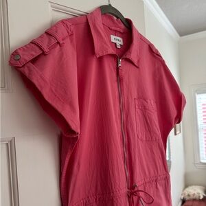 Jordan short sleeve zip front jumpsuit in pink punch